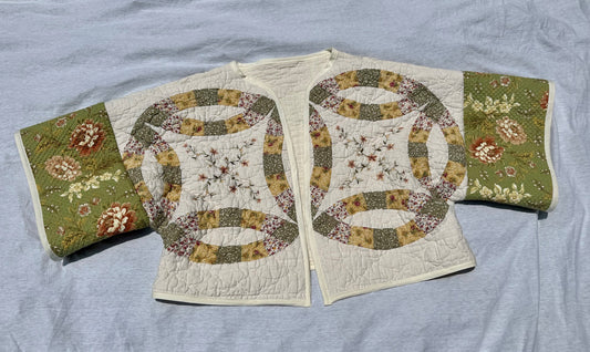 Green, yellow and cream short sleeve jacket