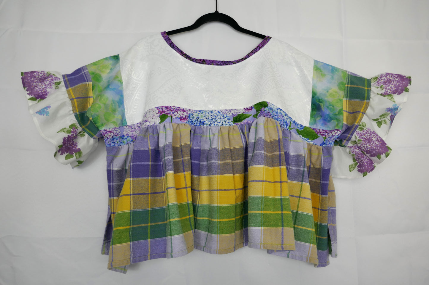 Purple and Green Floral/Plaid Blouse