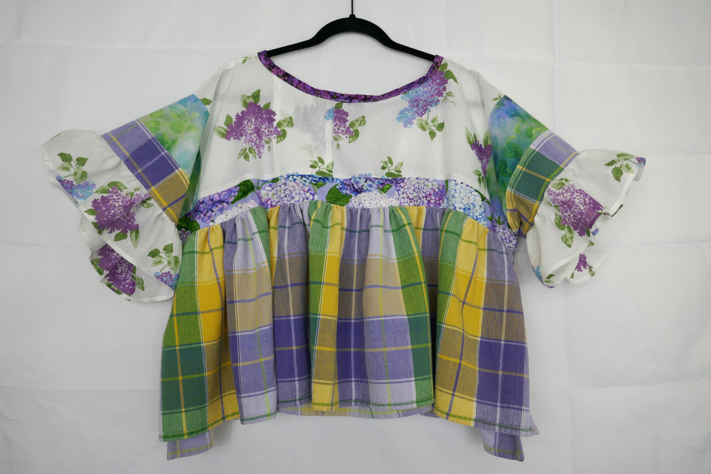 Purple and Green Floral/Plaid Blouse