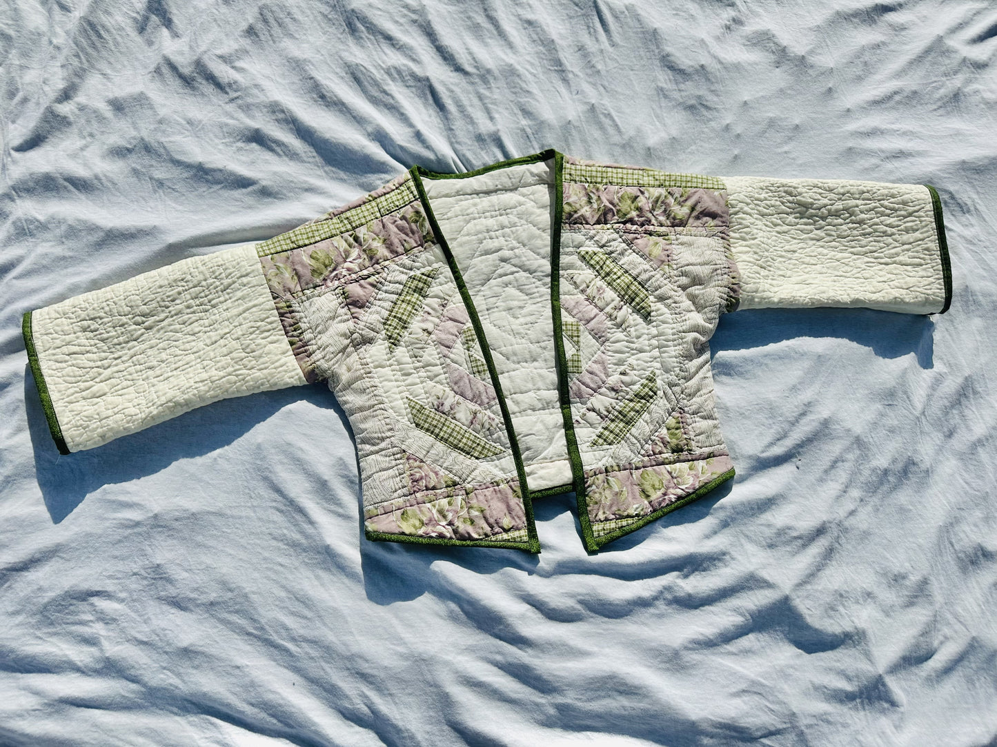 Purple and green floral quilted jacket