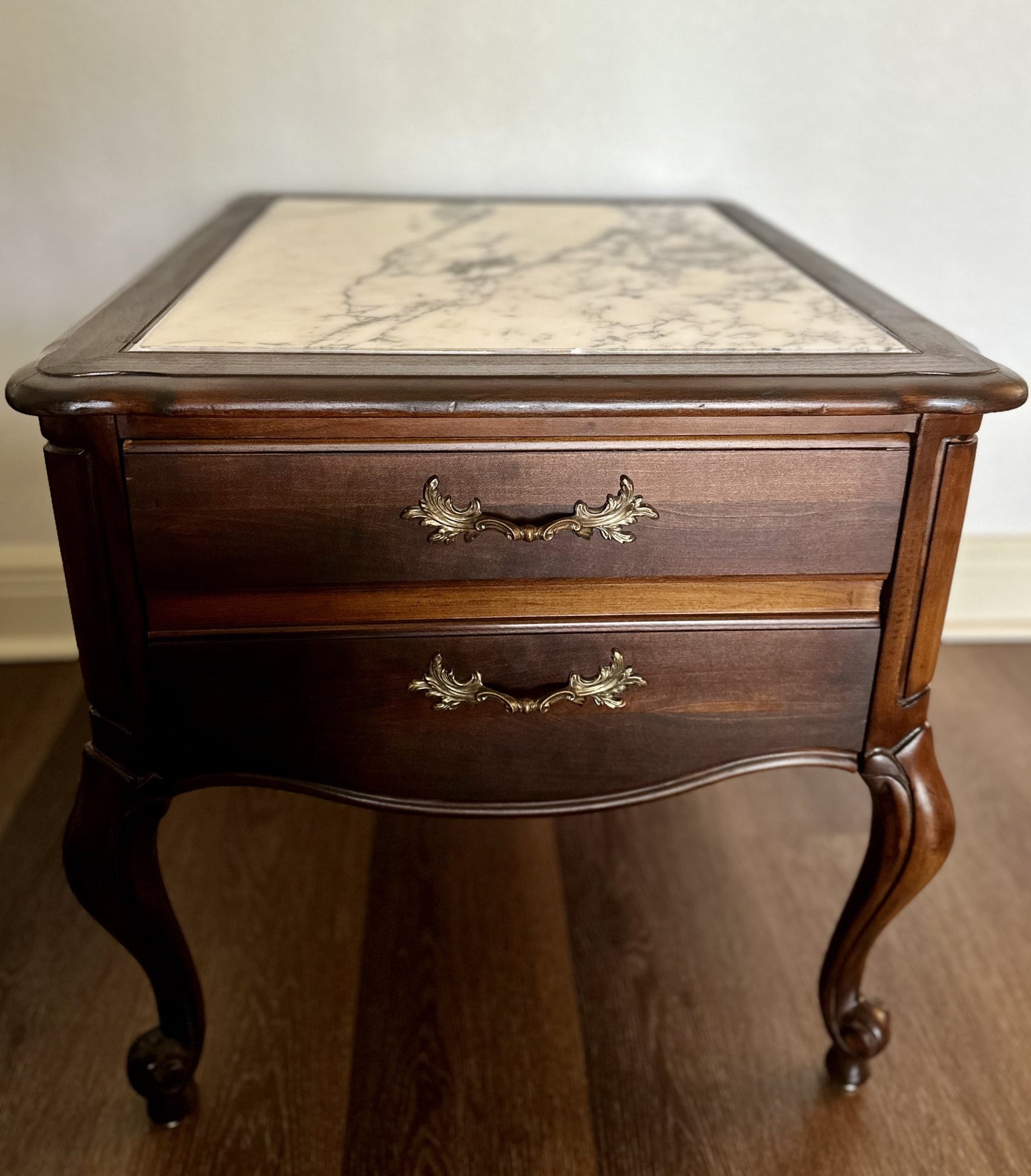 Wood & Marble Inlay Nightstand Set