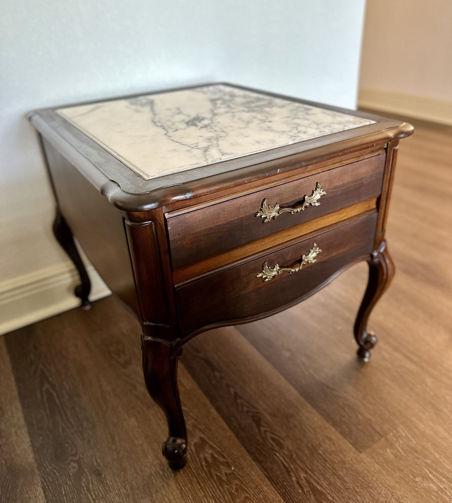 Wood & Marble Inlay Nightstand Set