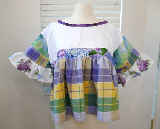 Purple and Green Floral/Plaid Blouse