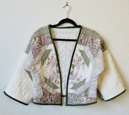 Purple and green floral quilted jacket