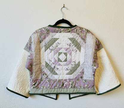 Purple and green floral quilted jacket